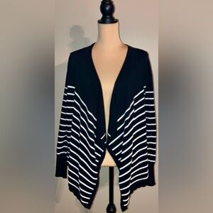 Women's Maurices Black & White Striped Open Cardigan Sweater,Medium M Relaxed